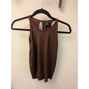 MODA INTERNATIONAL Brown Silk Blend Knit Racerback Tank Top Women's Size M